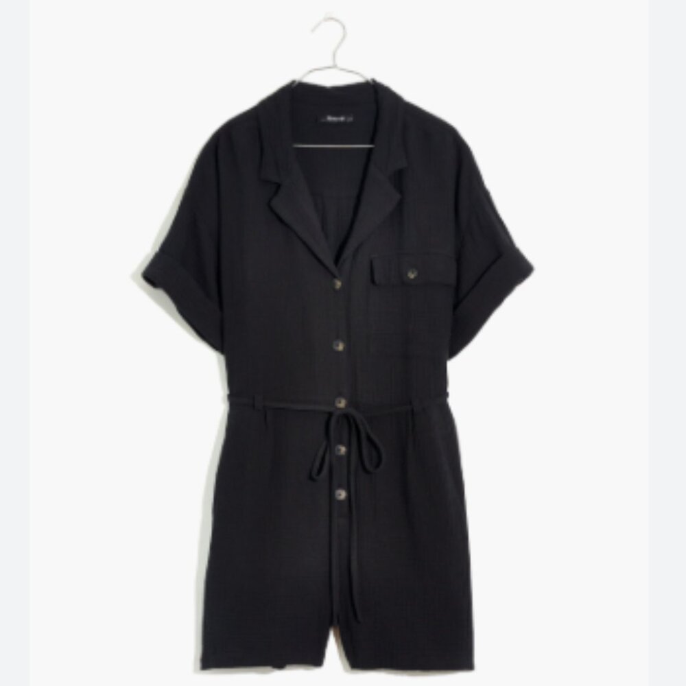 Madewell Lightspun Belted Safari Romper Black Size L